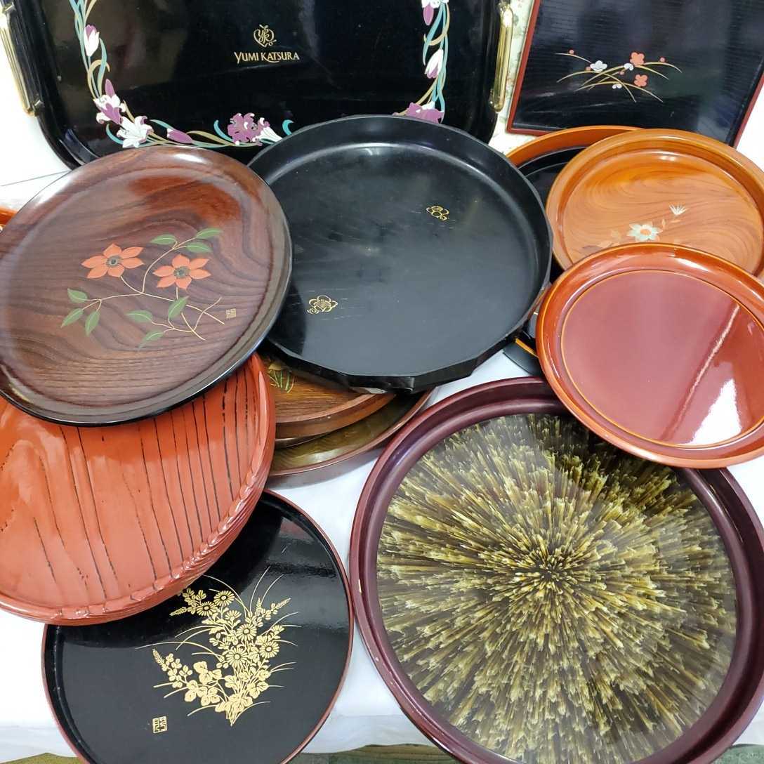 ☆お盆 大量まとめ売り 長手本 丸盆 花形盆 木製 盆 菓子皿 漆器