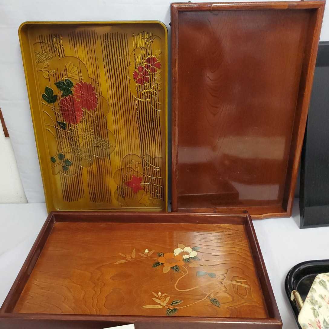 ☆お盆 大量まとめ売り 長手本 丸盆 花形盆 木製 盆 菓子皿 漆器