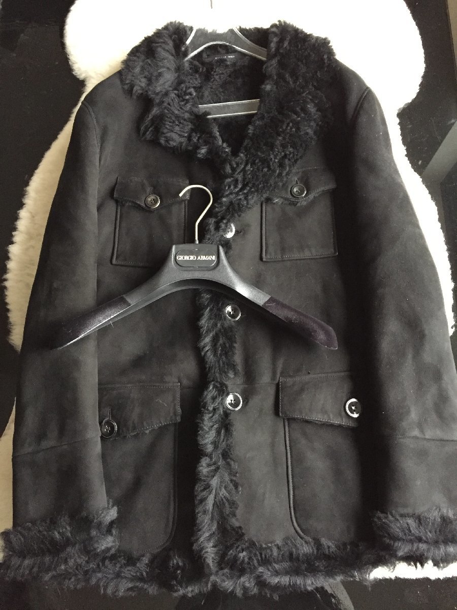 ARMANI COLLEZIONI　アルマーニ 最高峰　羊革　ムートンファーコート☆48サイズ　ブラック
