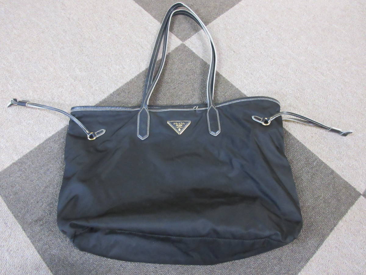 大得価，お得 PRADA ナイロンxレザー トートバッグ 黒 プラダ かばん