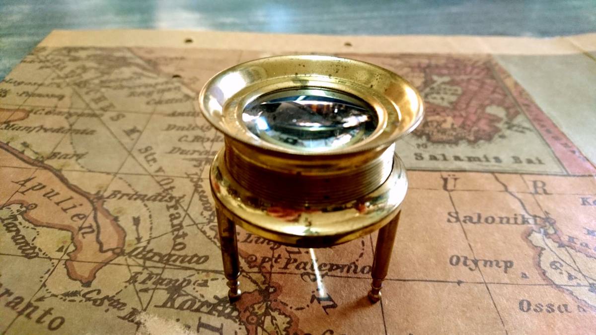 アメリカ　拡大鏡　ルーペ　Magnifying Glass　真鍮　アンティーク　ビンテージ　装飾　インテリア　ディスプレイ