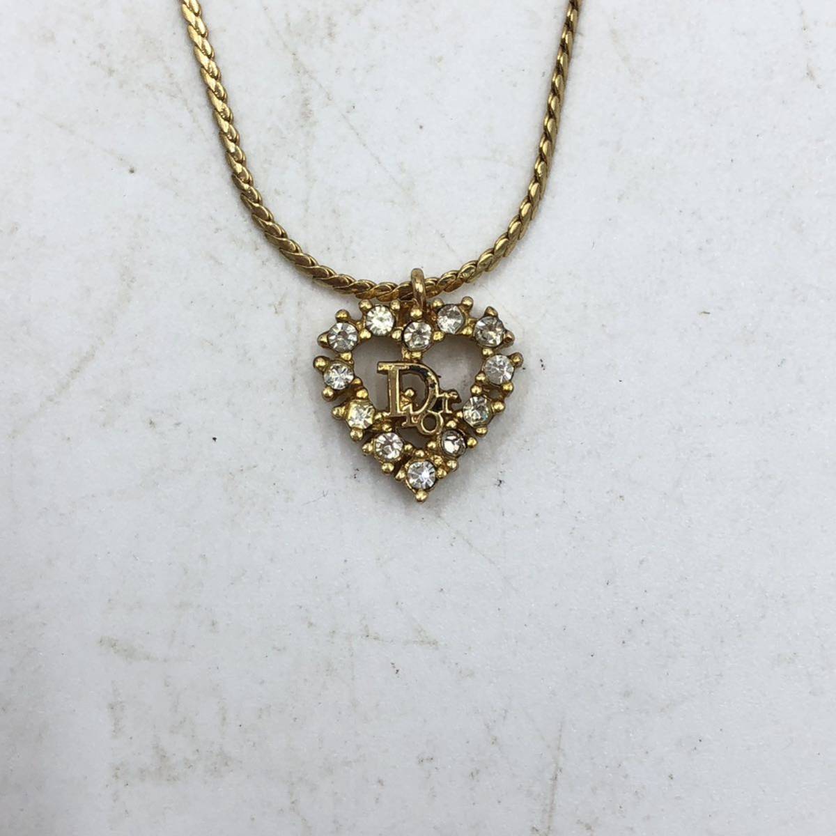Christian Dior ディオール ネックレス ラインストーン ハート アクセサリー ゴールド P2740