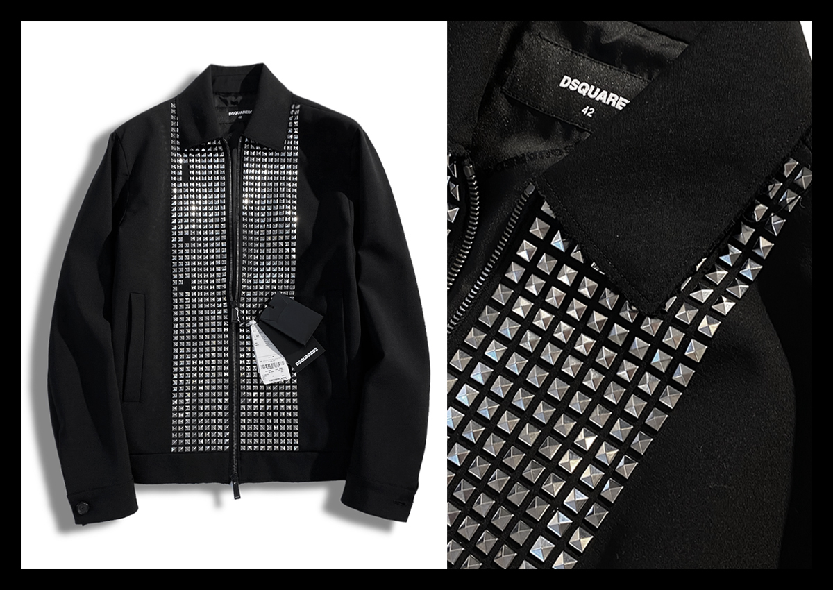 定価18.5万 ディースクエアード DSQUARED2 ラグジュアリー感纏った１着！スタッズ ウールシャツブルゾン ウールブルゾン イタリア製 42