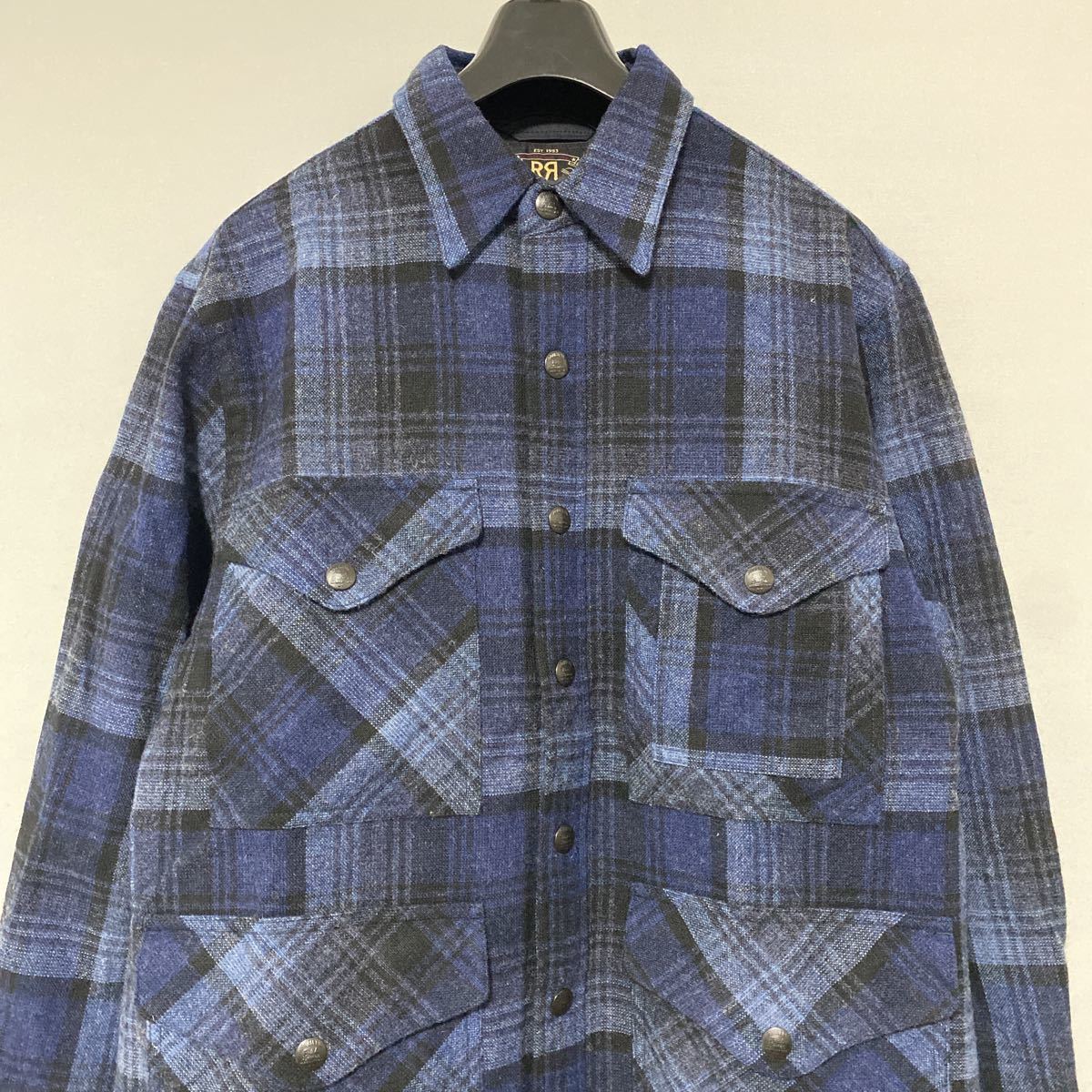 新品 22 aw RRL プラッド ウールコットン オーバーシャツ M インディゴ 