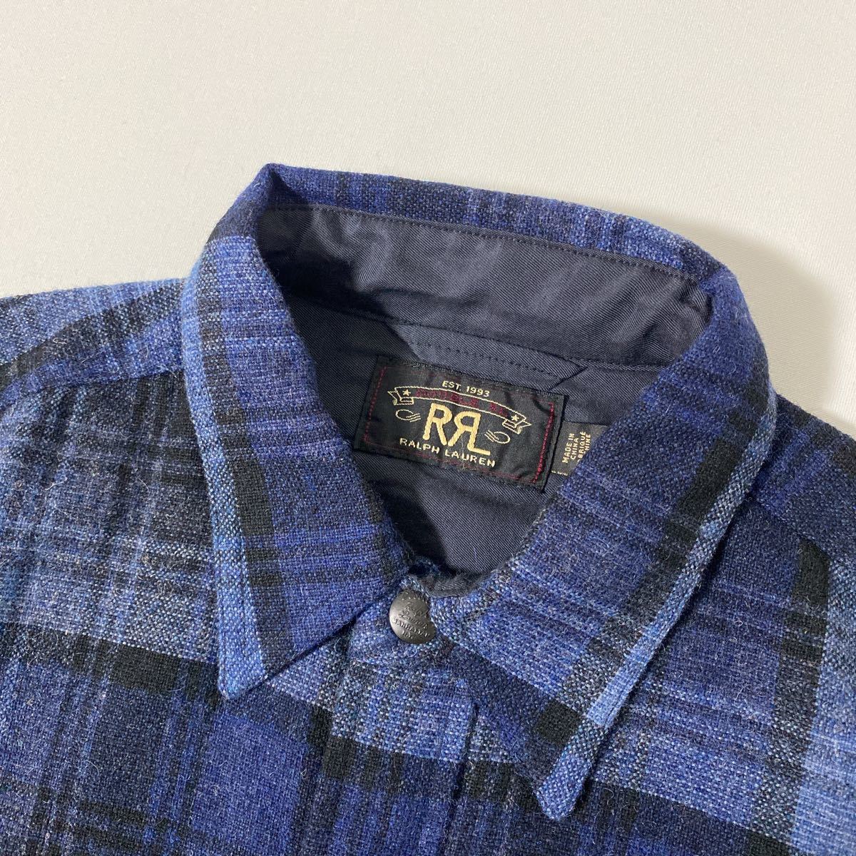 新品 22 aw RRL プラッド ウールコットン オーバーシャツ M インディゴ 