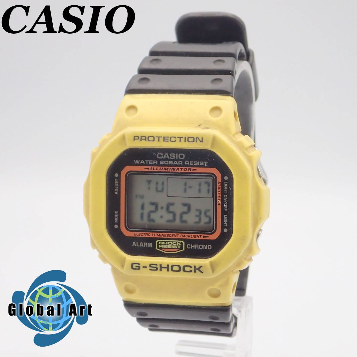 う01175/CASIO カシオ/G-SHOCK/プロテクション/クオーツ/メンズ腕時計/デジタル/純正ベルト/イエロー×ブラック/DW-5600TB