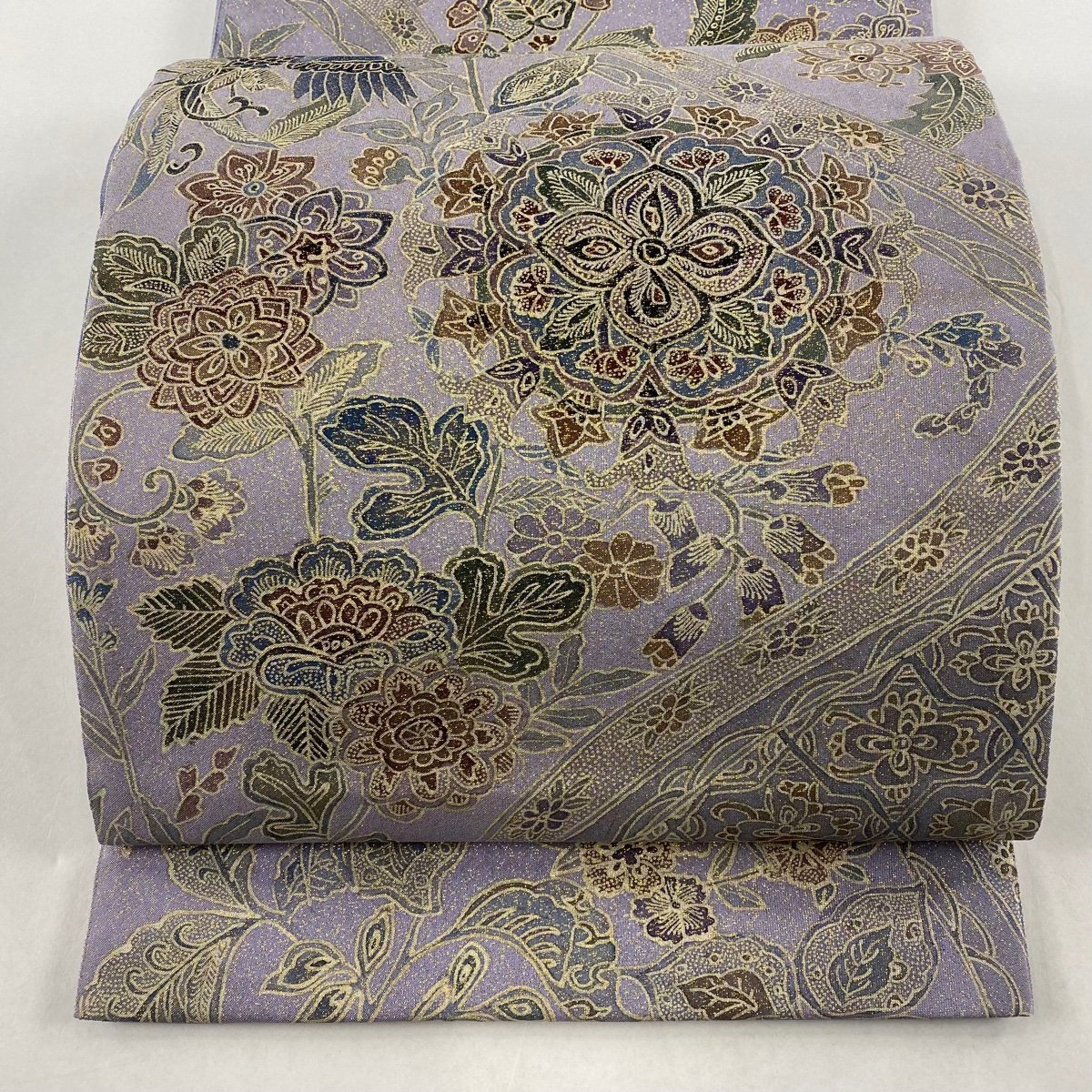 袋帯 美品 秀品 華文 鳥 箔 薄紫 六通 正絹 【中古】