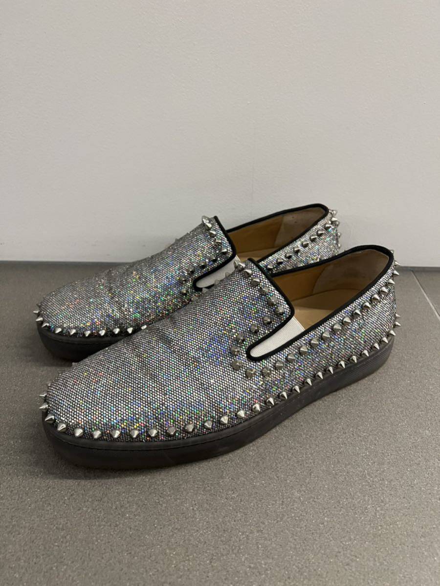 ☆クリスチャン ルブタン Christian Louboutin スパイクスタッズ スパンコール ラメ スリッポン最楽なし！国内正規品