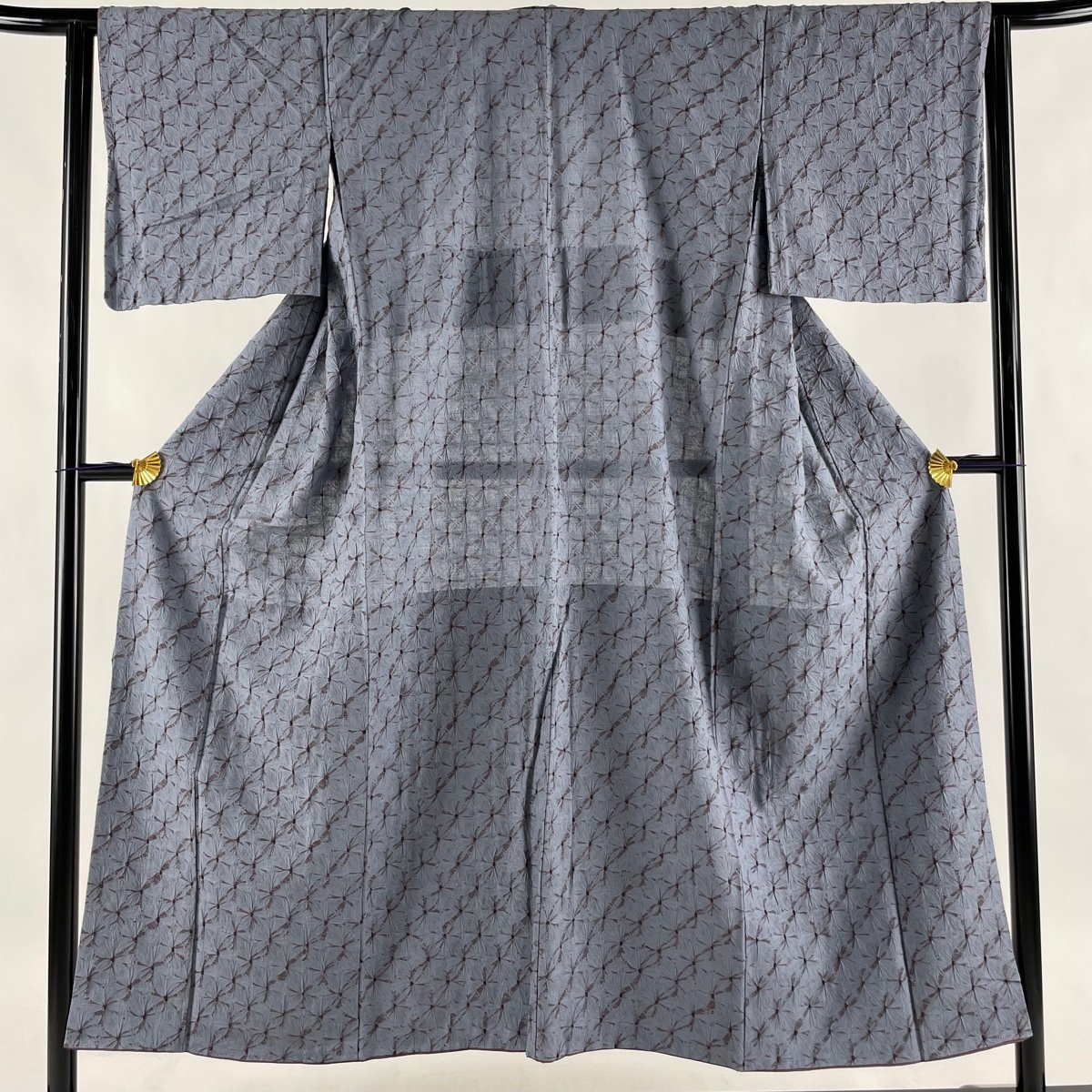小紋 美品 秀品 胴抜き 花 絞り 青灰色 袷 身丈150cm 裄丈64cm M 正絹 【中古】