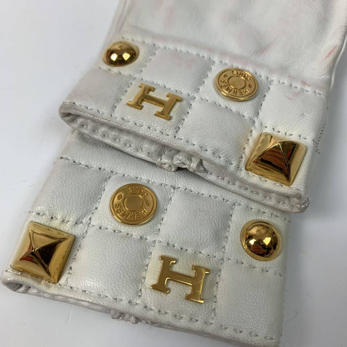 t377 HERMES エルメス レザーグローブ 手袋 グローブ セリエ Hマーク 
