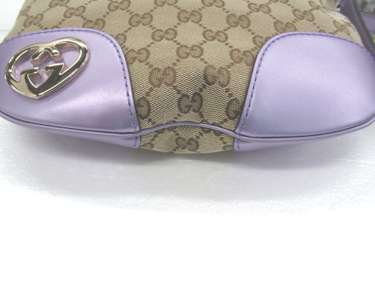 □GUCCI グッチ ショルダーバッグ GG柄 パープル ラブリー ハート 