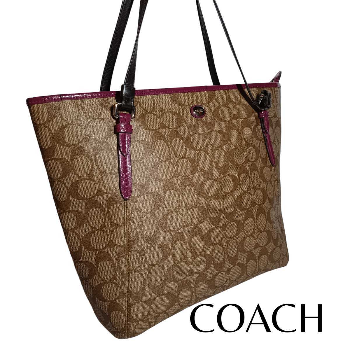 COACH コーチ ＰＶＣ トートバッグ チャック付 レディース 大容量 かばん