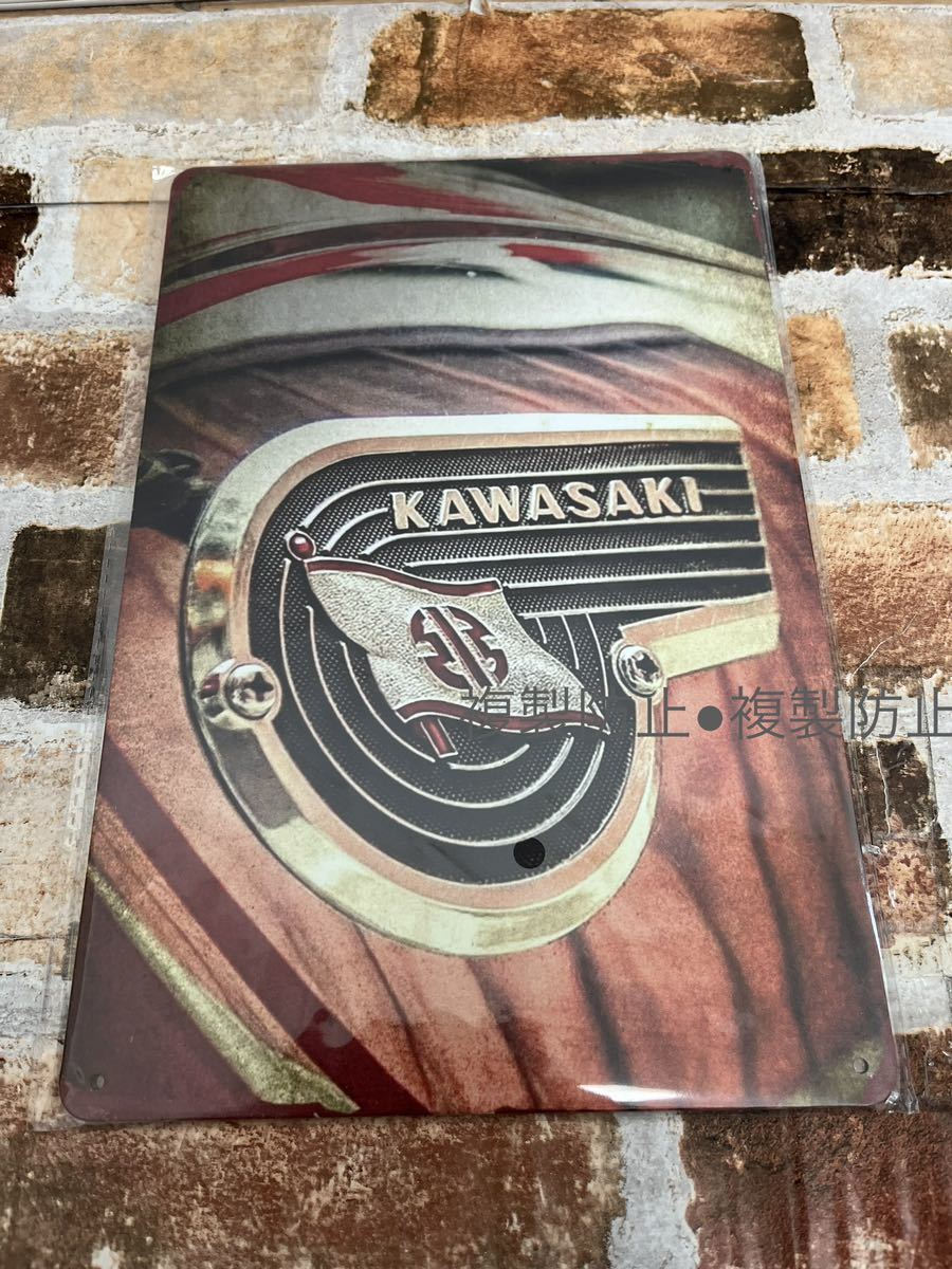 新品/レトロブリキ看板/アンティーク カワサキ旧ロゴ フライングK 1枚