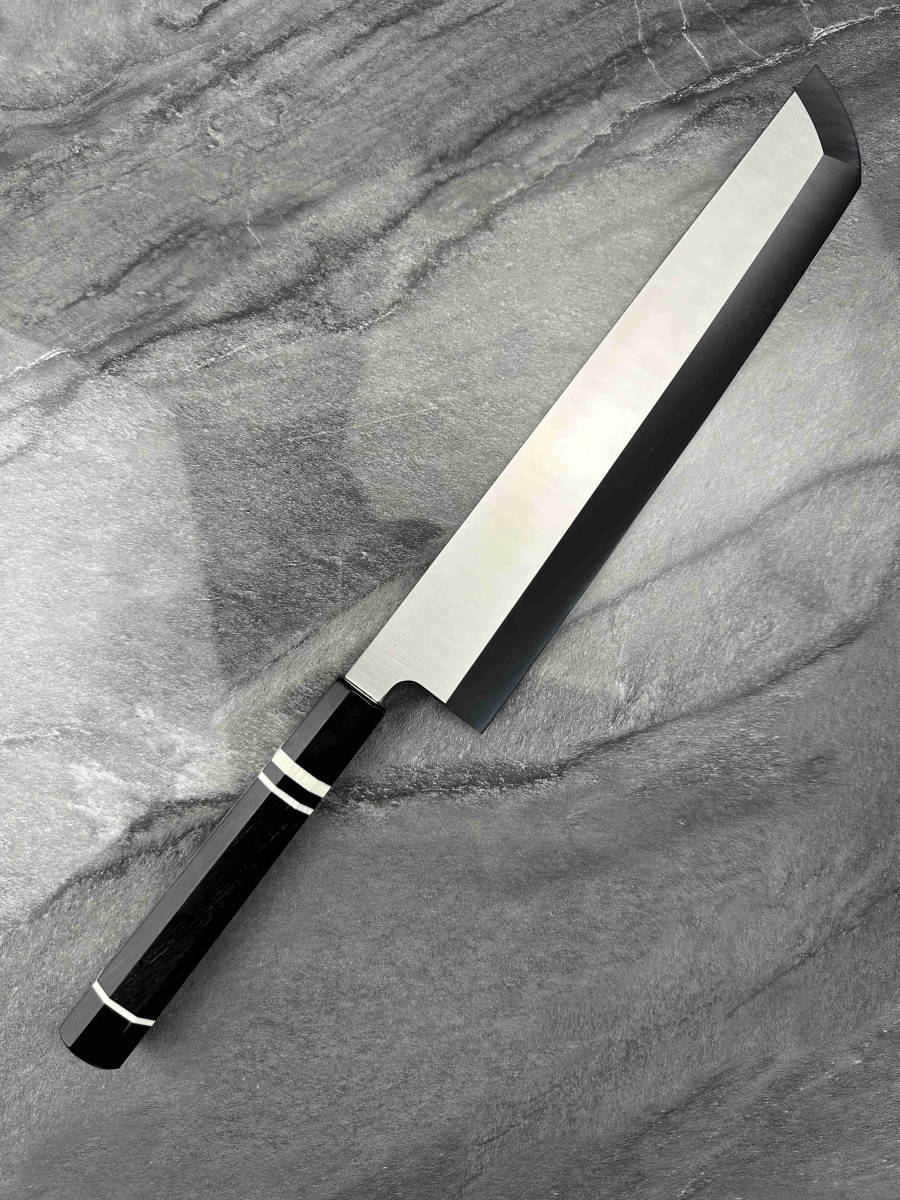 レア 新品 尺寸 骨切り 鱧切り V金10号 刺身包丁 真空焼き入れサブゼロ処理 和包丁牛刀 黒檀黒水牛八角柄
