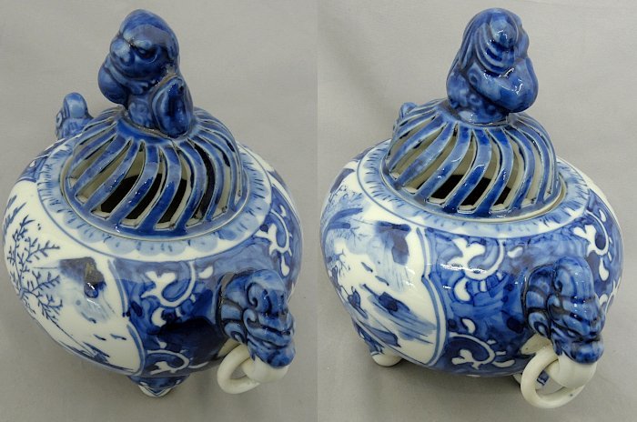 美術品・アンティーク・コレクション 青磁 香炉 獅子摘み 九谷焼き 直
