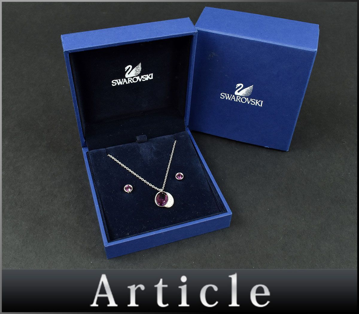140095〇美品 Swarovski スワロフスキー ネックレス ピアス セット クリスタル パープル シルバー レディース アクセサリー/ E