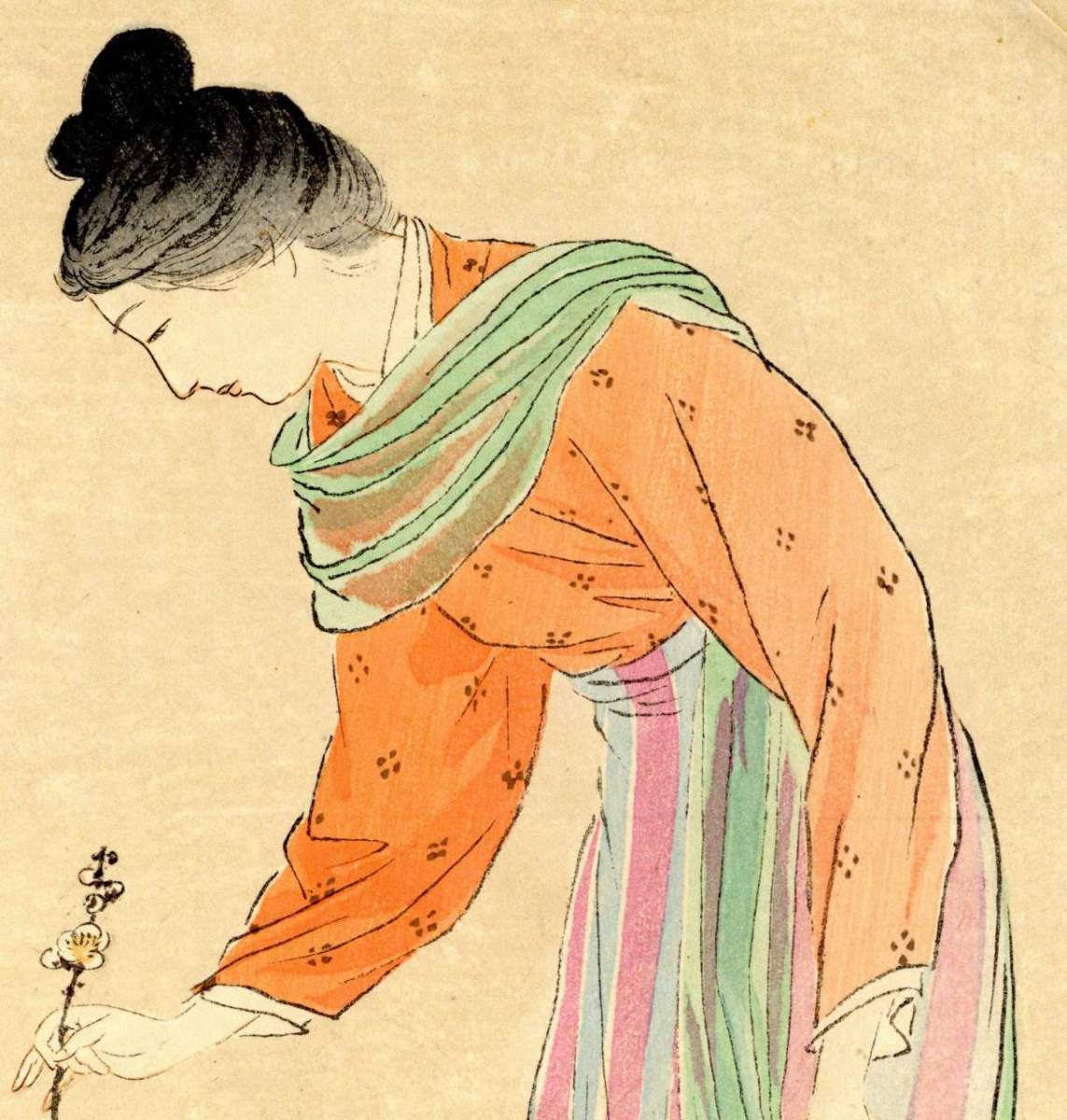 梶田半古 口絵 木版画 輝方 清方 英朋 美人画 綿絵 絵画 日本画 美術 古書 和本 鏑木清方と鰭崎英朋 近代文学を彩る口絵 ―朝日智雄コレクション
