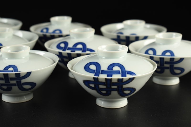 蓋付茶碗　飯茶碗　6客+碗のみ1点　時代染付 蔵c9362e1】白磁 染付 蓋茶碗 蓋物 十客 染付 | 蓋茶碗 iichi