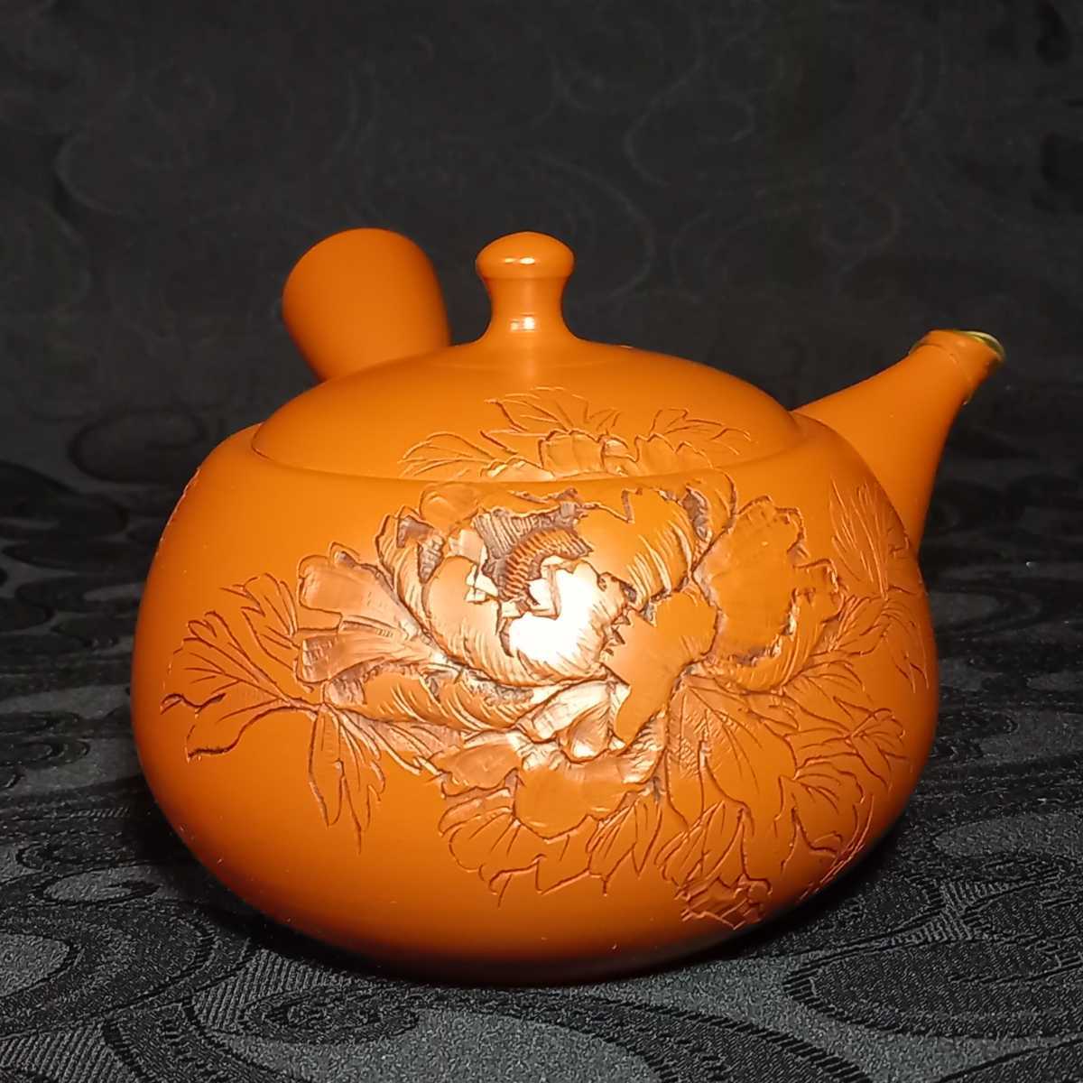 常滑焼 石龍 造 朱泥 急須 煎茶道具 茶器 大振り急須415g