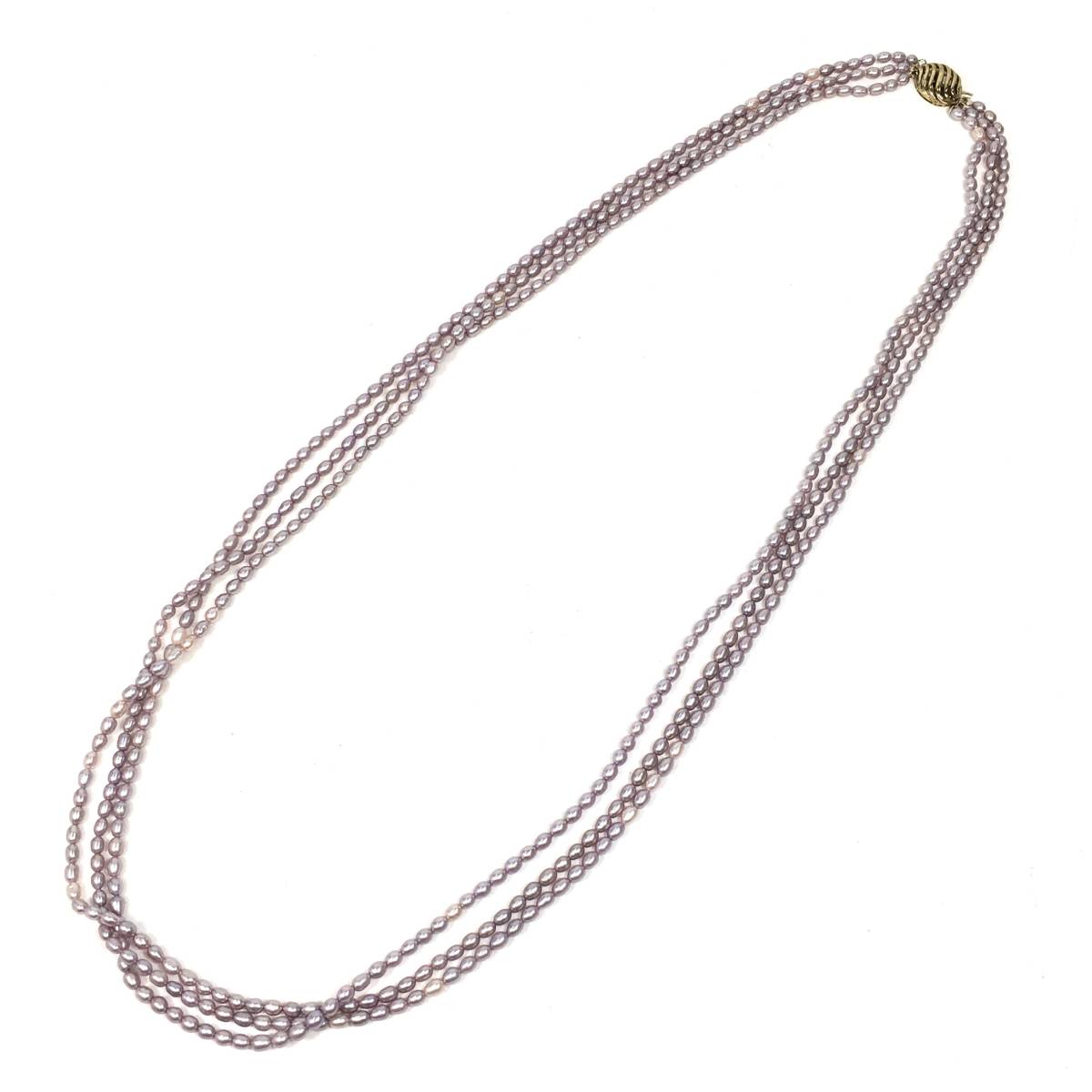 ▼K14 ライスパール 3連 ネックレス 約51.1g 真珠 14金 ゴールド レディース アクセサリー