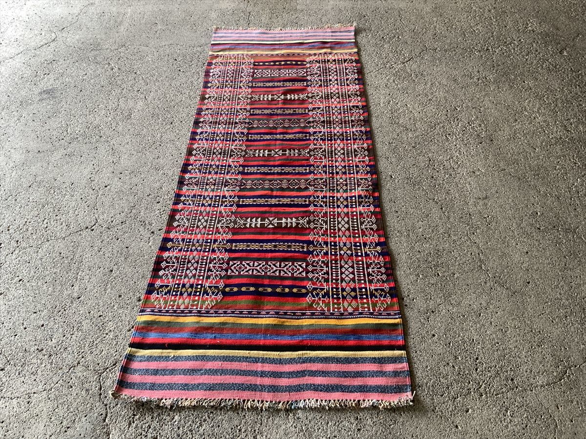 ★良品★290×112cm アフガニスタン産 キリム ラグ アンティーク家具 トライバル アウトドア リビング カーペット 02AGAKE230206011D