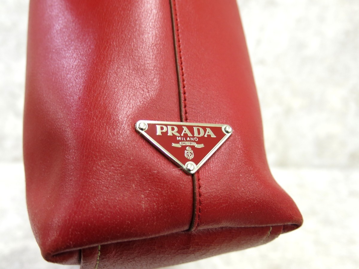 □美品□PRADA プラダ□カーフ レザー 本革□トート バッグ□赤 
