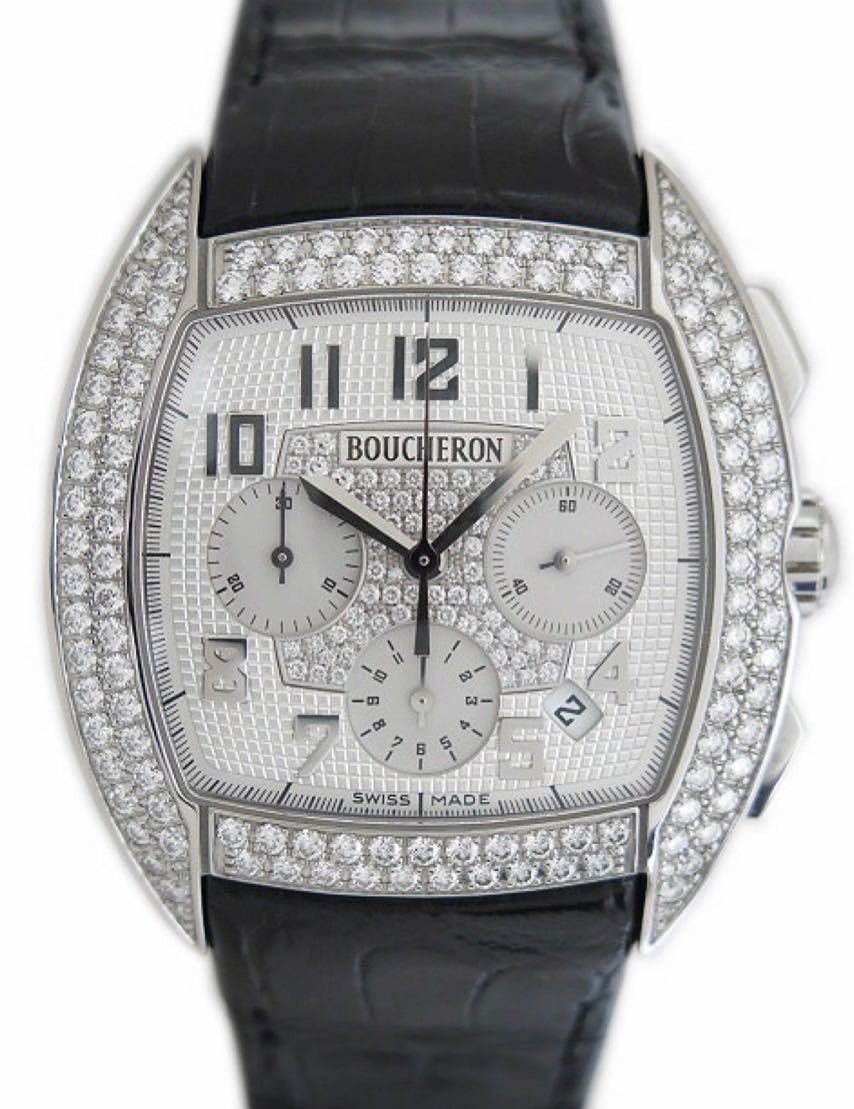 送料無料　BOUCHERON ブシュロン MEC（メック）クロノグラフ シルバー文字盤 【中古】純正ダイヤモンド 美品　最終値下げ
