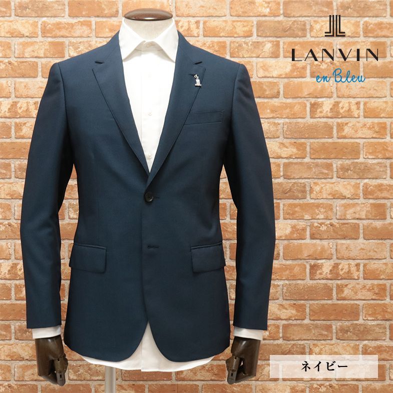 1円/春夏/LANVIN en Bleu/50サイズ/テーラード ジャケット 清涼ウール系 美艶ジャガード 幾何学 日本製 上品 新品/紺/ネイビー/ea447/