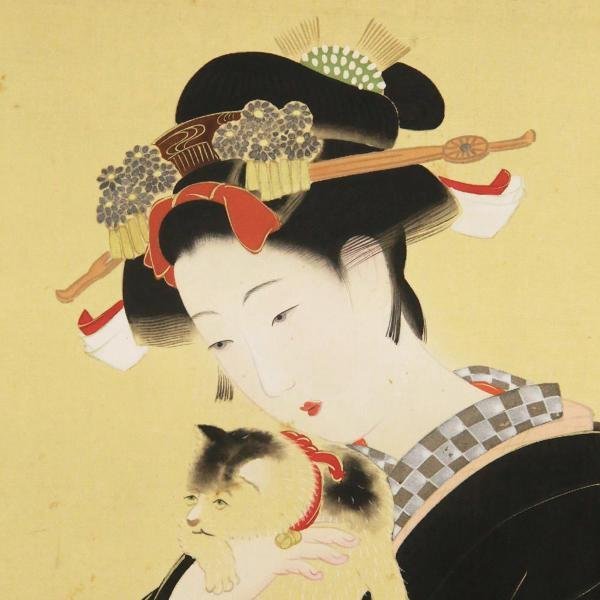 無落款 美人画（歌仙図 風）大和絵 絹本 掛軸 【公式通販】