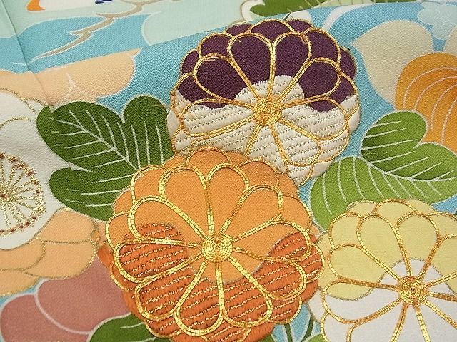 平和屋着物□創業460年・千總 豪華振袖 駒刺繍 鴛鴦花文 金彩 三越扱い