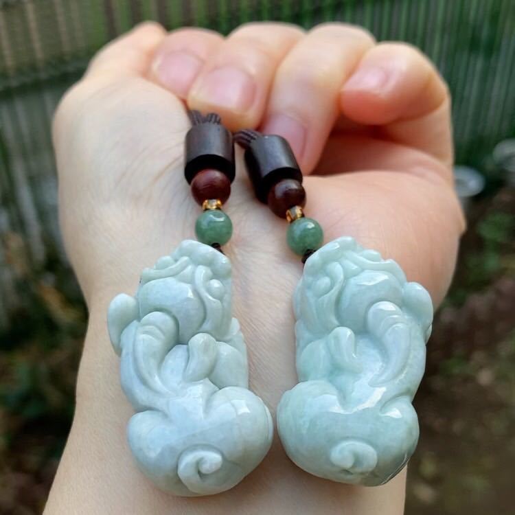 激レア 本翡翠 ミャンマー産青水翡翠 覇王貔貅 置物 ネックレス 鑑定書