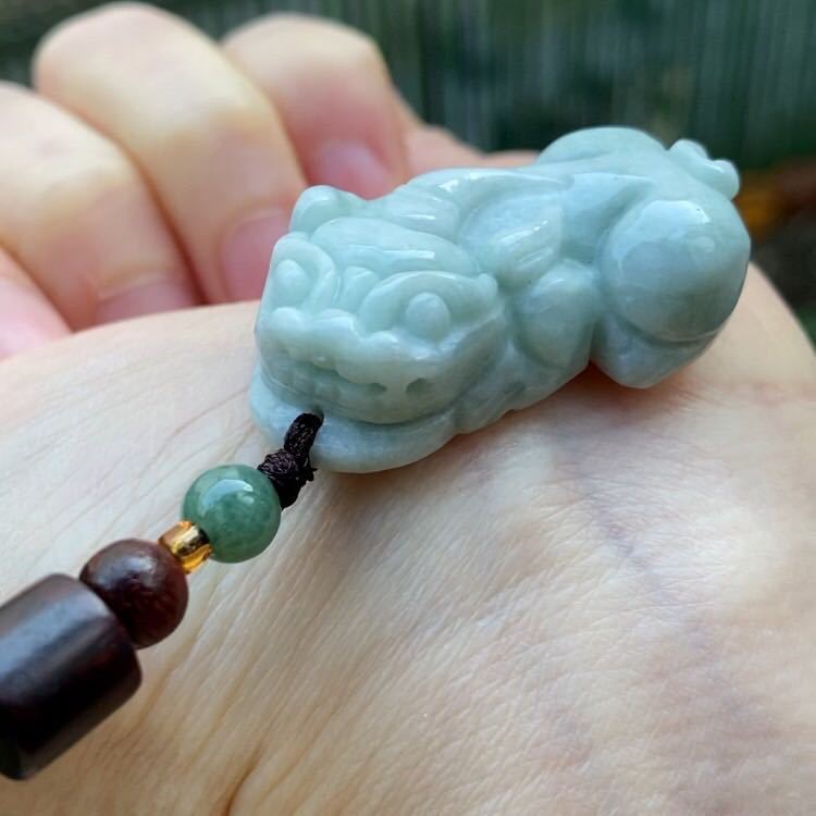 激レア 本翡翠 ミャンマー産青水翡翠 覇王貔貅 置物 ネックレス 鑑定書