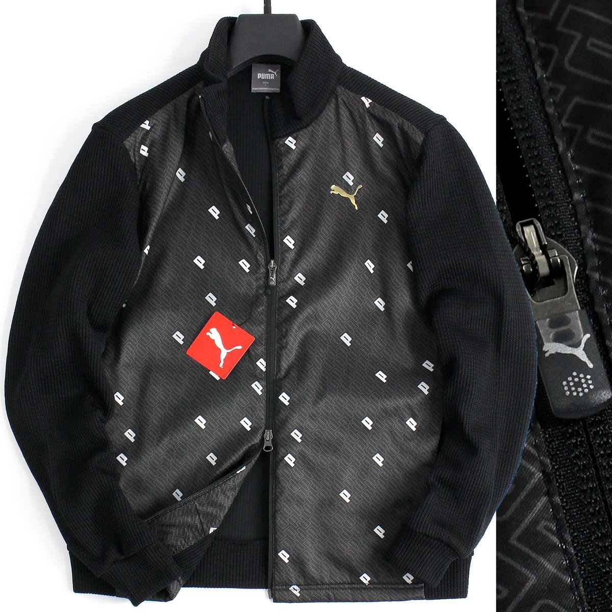 新品 プーマ ゴルフ コンビネーション グラフィック ジャケット L 秋冬 PUMA GOLF ブルゾン ニット ゴルフウェア メンズ 黒 ◆SN142A