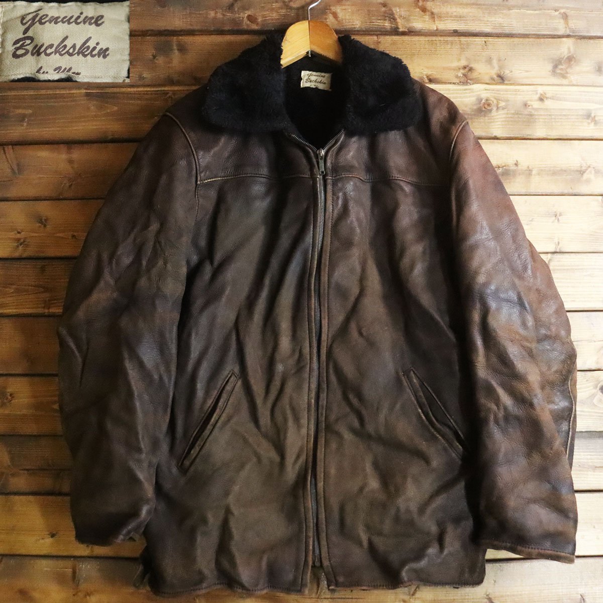 G8S/T2.15-1　60s~　ビンテージ　Genuine Buckskin by Uber　本革　レザージャケット　裏ボア　ボンバージャケット　Coats&Clark　ブラウン