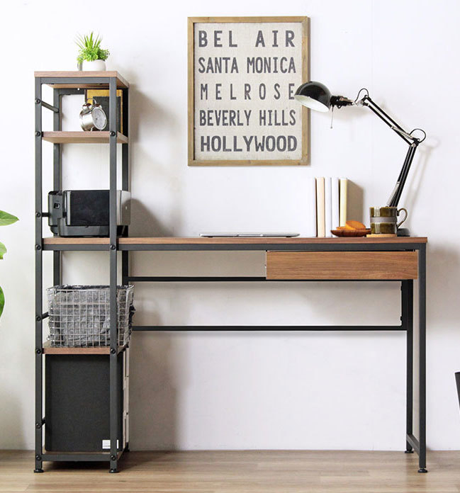 北欧ヴィンテージ風のウォールナットブラウン　ラック付きデスク 幅120