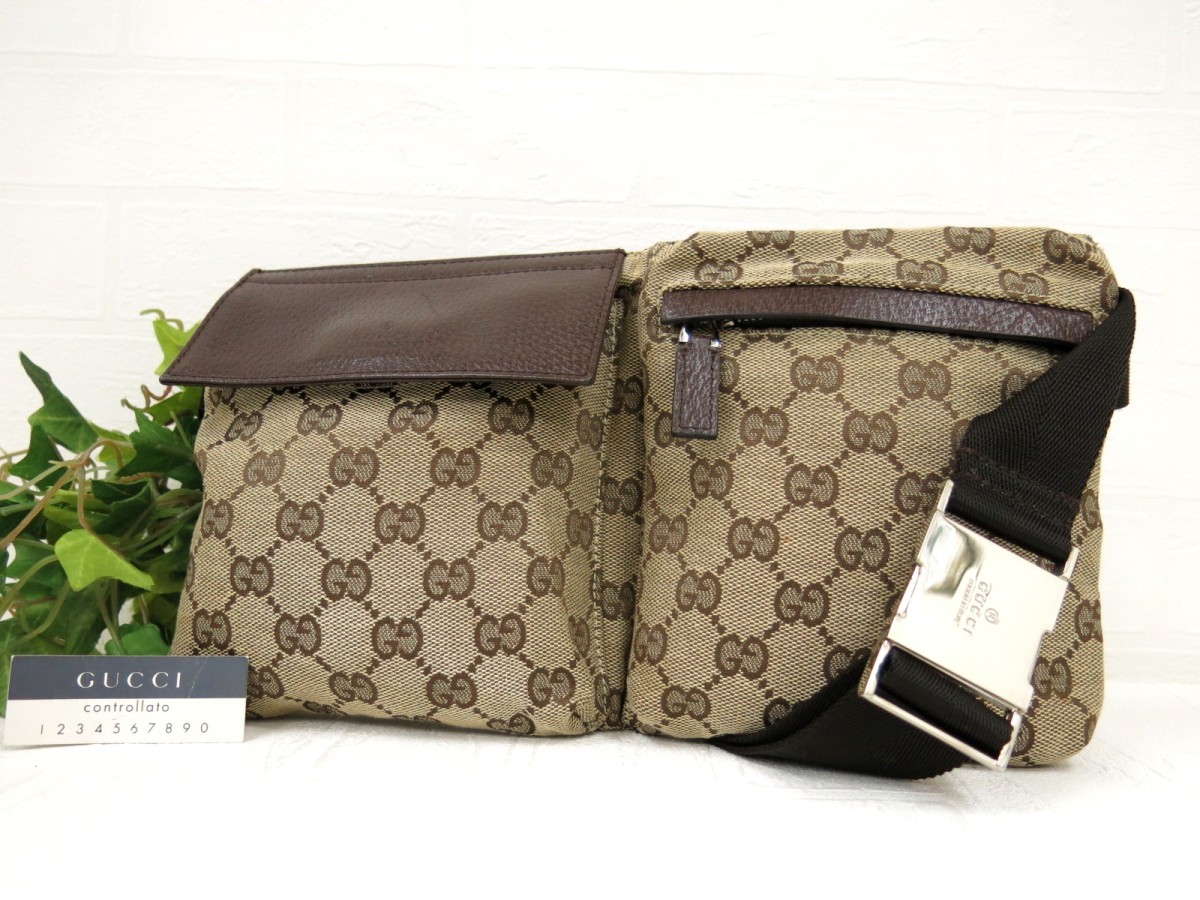 GUCCI グッチ◆GGキャンバス◆キャンバス カーフ レザー 本革◆ボディ バッグ◆ベージュ ダークブラウン SV金具◆美品◆◆GG柄◆N5311