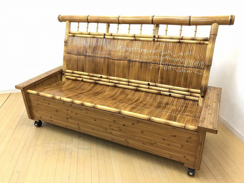 ☆1円スタート！☆美品☆梅里竹芸 健康長椅子 3人掛け 竹製 ソファ 