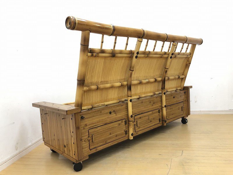 ☆1円スタート！☆美品☆梅里竹芸 健康長椅子 3人掛け 竹製 ソファ 