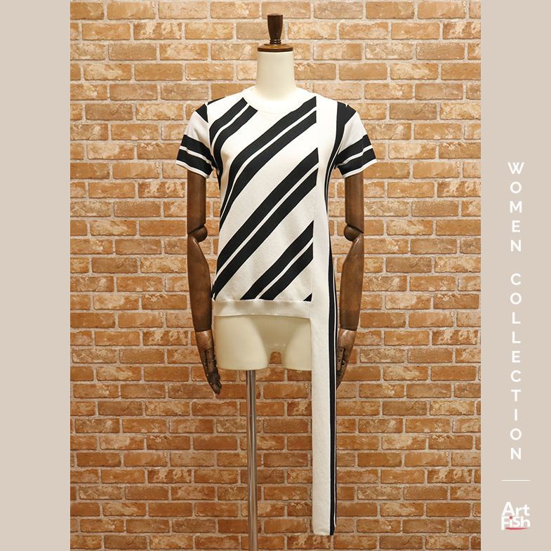 1円/春夏/N°21/IT40サイズ/アシンメトリー ドレープ 半袖ニット イタリア製 インポート ヌメロヴェントゥーノ 新品/白/ホワイト/gz204/