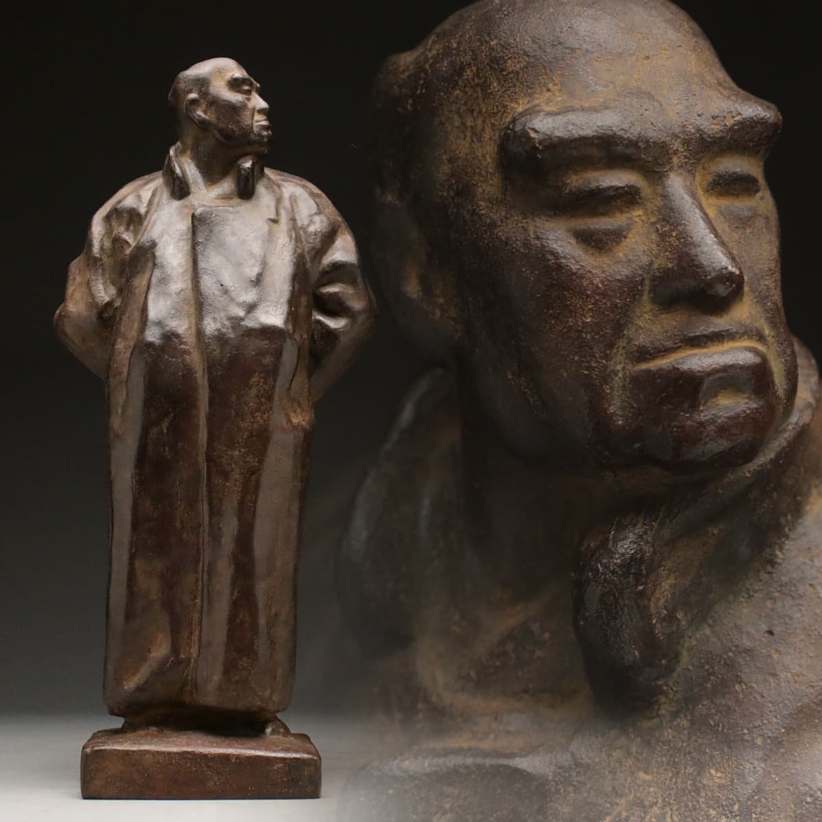 EI623 時代物 ブロンズ「銭屋五兵衛像」高35.5cm 重3.3kg・「人物像