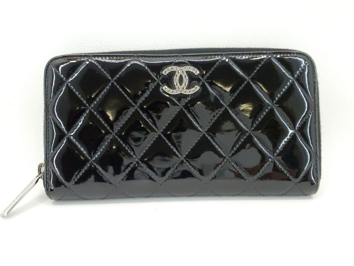シャネル　長財布　ラウンドファスナー　マトラッセ　エナメル　ココマーク　シルバー金具　20番台　CHANEL　中古◆3111/藤枝インター店