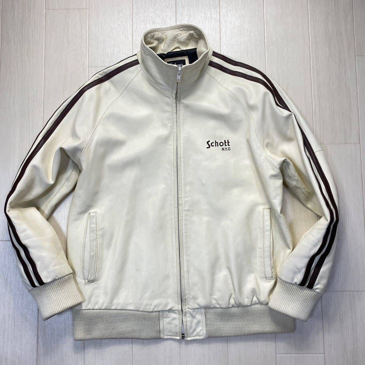 ショット/Schott N.Y.C】袖ストライプ☆ ラム(羊革) レザージャージ 