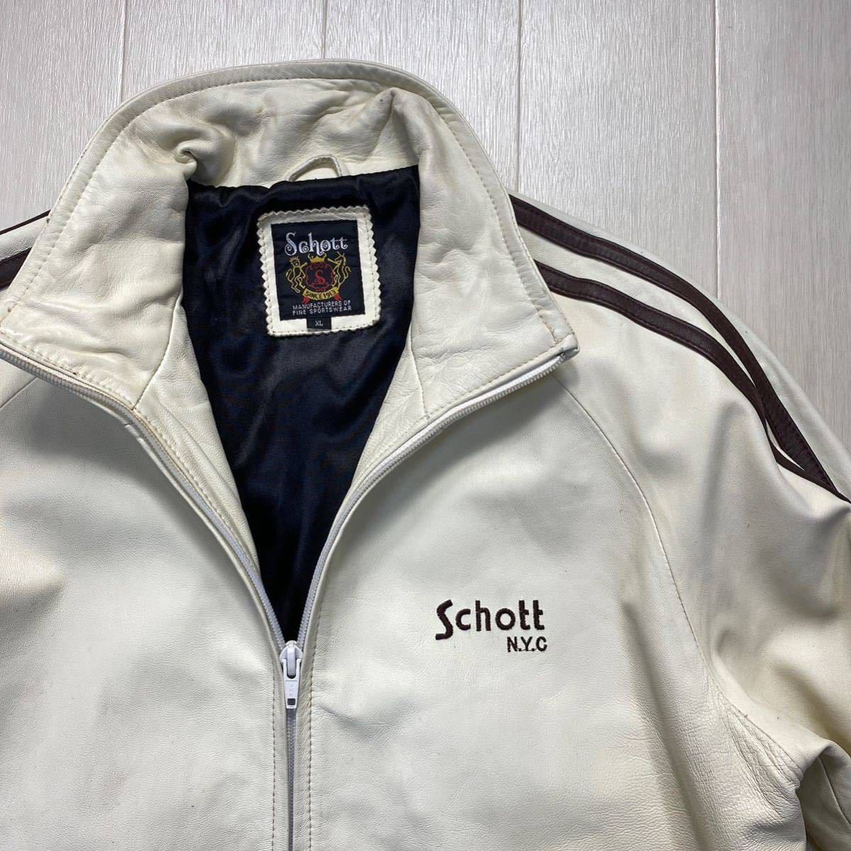 ショット/Schott N.Y.C】袖ストライプ☆ ラム(羊革) レザージャージ 