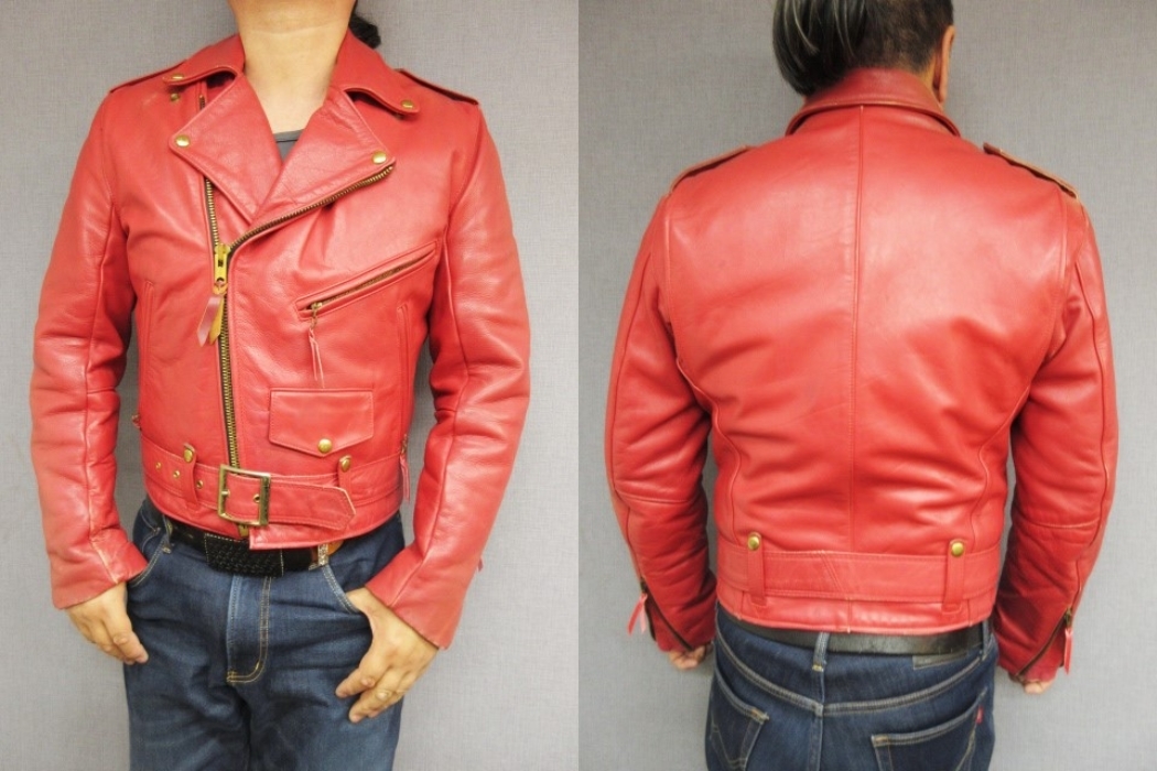 42 オールド VANSON C2 ライダース 赤色系 レザー ジャケット 革ジャン