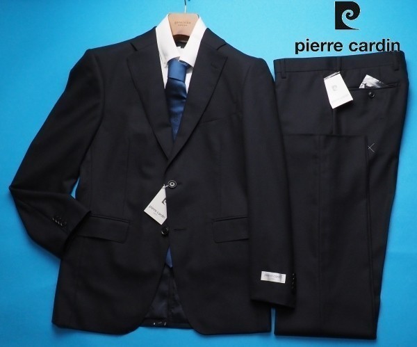 新品10.5万円 pierre cardin ピエールカルダン 秋冬 ジャガードロゴ裏地 ウール100% ジオメトリック織柄 スーツBB5濃紺(A) 0300481 ラスト