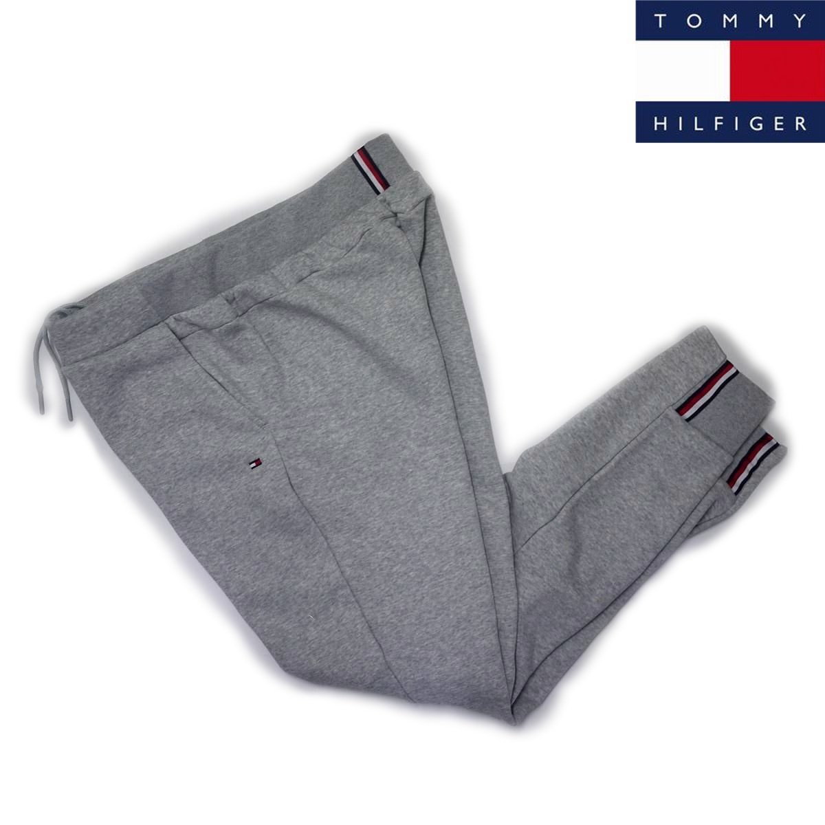 新品 トミーヒルフィガー スウェットパンツ (XL) グレー 裏微起毛 トリコロールライン フラッグ刺繍ロゴ TOMMY HILFIGER USAモデル /ya28