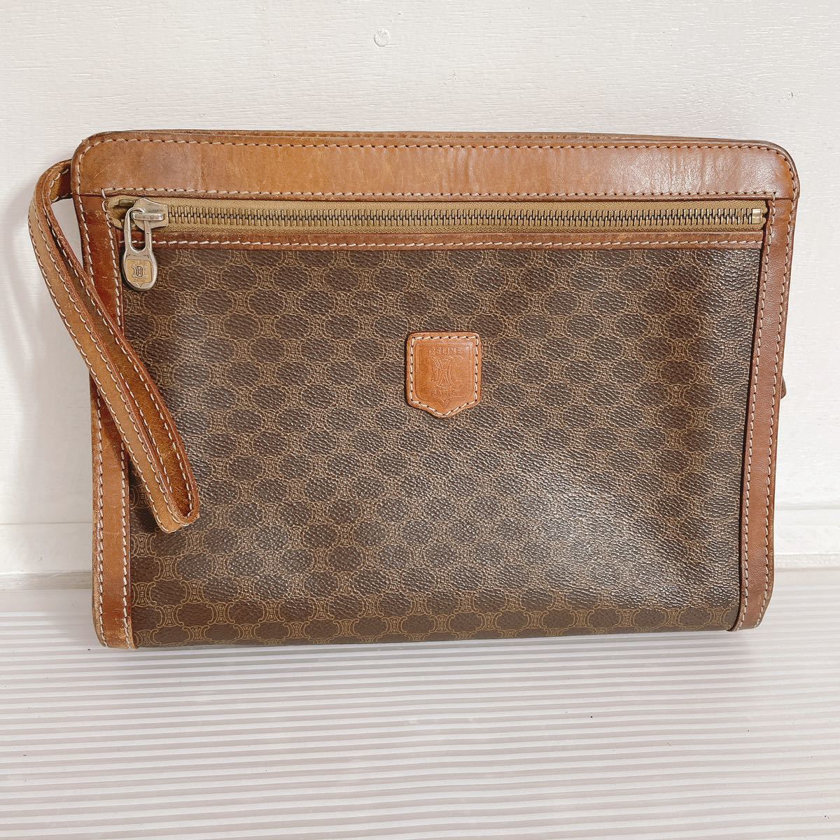 ◆セリーヌ/CELINE マカダム クラッチバッグ 総柄 ロゴ 茶色 ブラウン DM92 MADE IN ITALY◆L2