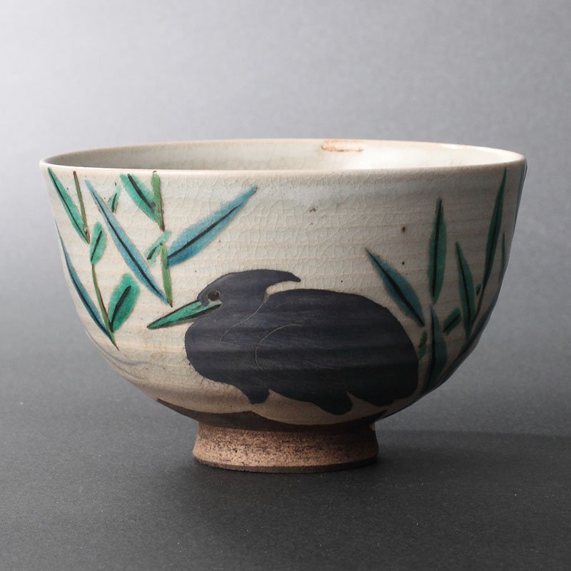 委託HK◇尾形乾山 鷺図乾山茶碗 共箱【委託】(乾山焼 京焼 色絵 茶碗 茶道具)