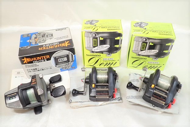 3243[M]箱付◆Daiwa SHIMANO◆ダイワ/シマノ/リール/棚 HUNTER/ハンター/GS-mini/TANATORU Demi/タナトル デミ/釣り具/巾着袋付き含む ３点