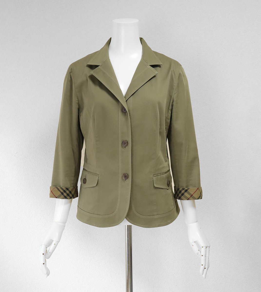 BURBERRY LONDON ◇ストレッチコットン 3B ジャケット カーキ 42サイズ